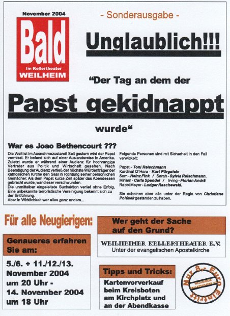 Flyer Der Tag an dem der Papst gekidnappt wurde